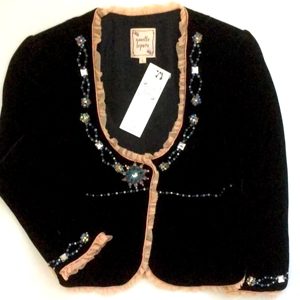 Nanette Leopore Velvet Jewel Beaded Bed Jacket